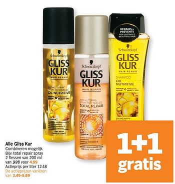 Promotions Alle gliss kur total repair spray - Gliss Kur - Valide de 14/09/2020 à 20/09/2020 chez Albert Heijn