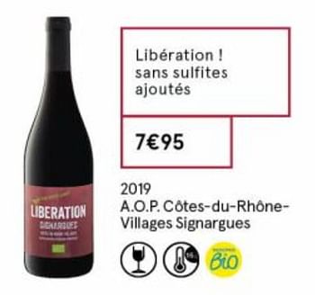 Promotions Libération ! sans sulfites ajoutés - Vins rouges - Valide de 18/09/2020 à 04/10/2020 chez MonoPrix
