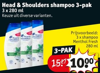 Promoties Shampoo menthol fresh - Head & Shoulders - Geldig van 15/09/2020 tot 20/09/2020 bij Kruidvat