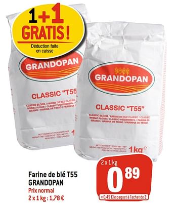 Promotions Farine de blé t55 grandopan - Produit maison - Match - Valide de 16/09/2020 à 22/09/2020 chez Match