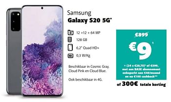 Promoties Samsung galaxy s20 5g - Samsung - Geldig van 12/09/2020 tot 12/10/2020 bij Base