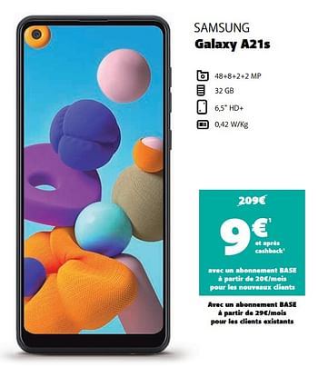 Promotions Samsung galaxy a21s - Samsung - Valide de 12/09/2020 à 12/10/2020 chez Base