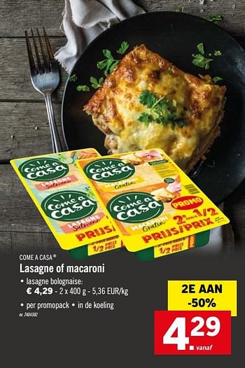 Promotions Lasagne bolognaise - Come a Casa - Valide de 21/09/2020 à 26/09/2020 chez Lidl
