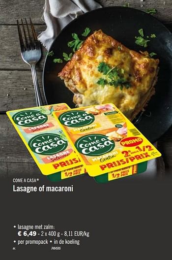 Promoties Lasagne met zalm - Come a Casa - Geldig van 21/09/2020 tot 26/09/2020 bij Lidl