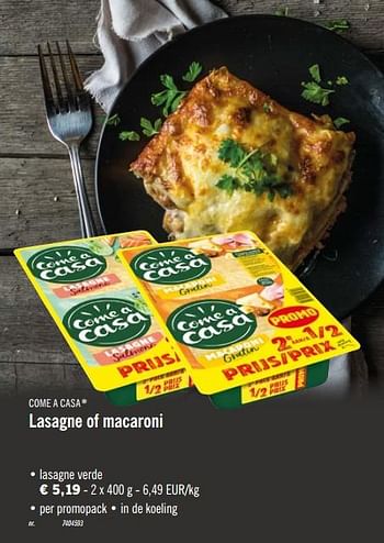 Promoties Lasagne verde - Come a Casa - Geldig van 21/09/2020 tot 26/09/2020 bij Lidl
