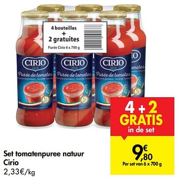 Promoties Set tomatenpuree natuur cirio - CIRIO - Geldig van 16/09/2020 tot 28/09/2020 bij Carrefour