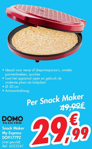 Promoties Domo snack maker my express do9177pz - Domo elektro - Geldig van 16/09/2020 tot 28/09/2020 bij Carrefour