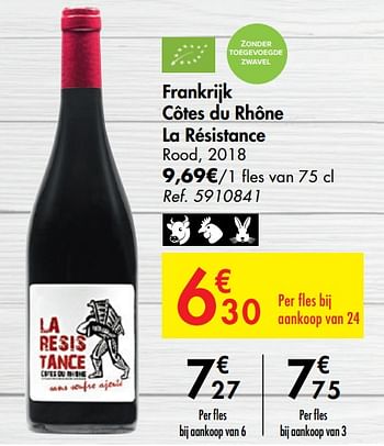 Promoties Frankrijk côtes du rhône la résistance rood - Rode wijnen - Geldig van 16/09/2020 tot 05/10/2020 bij Carrefour