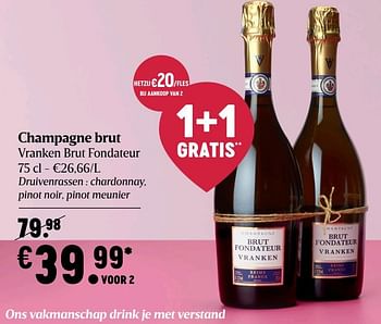 Promoties Champagne brut vranken brut fondateur - Champagne - Geldig van 17/09/2020 tot 23/09/2020 bij Delhaize