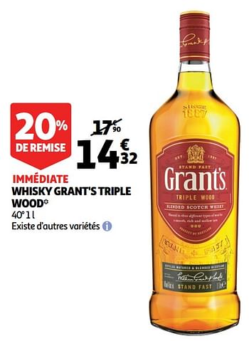 Promotions Whisky grant`s triple wood - Grant's - Valide de 16/09/2020 à 22/09/2020 chez Auchan Ronq