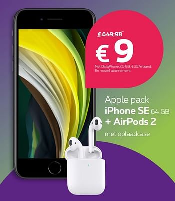 Promotions Apple pack iphone se 64 gb + airpods 2 - Apple - Valide de 15/09/2020 à 30/09/2020 chez Proximus