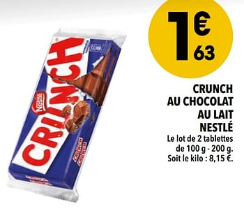 Promotions Crunch au chocolat au lait nestlé - Nestlé - Valide de 15/09/2020 à 21/09/2020 chez Supeco