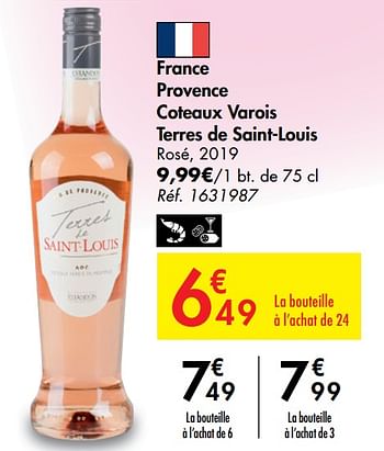 Promotions France provence coteaux varois terres de saint-louis rosé - Vins rosé - Valide de 16/09/2020 à 05/10/2020 chez Carrefour