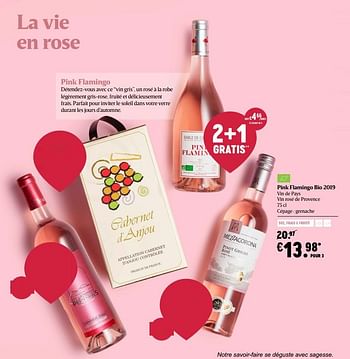 Promotions Pink flamingo bio 2019 vin de pays vin rosé de provence - Vins rosé - Valide de 17/09/2020 à 23/09/2020 chez Delhaize