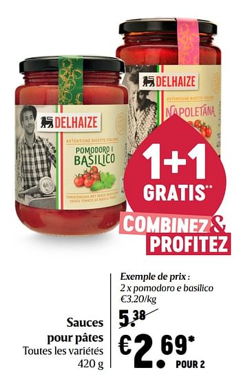 Promotions Sauces pour pâtes - Produit Maison - Delhaize - Valide de 17/09/2020 à 23/09/2020 chez Delhaize