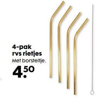Promoties 4-pak rvs rietjes - Huismerk - Hema - Geldig van 16/09/2020 tot 06/10/2020 bij Hema