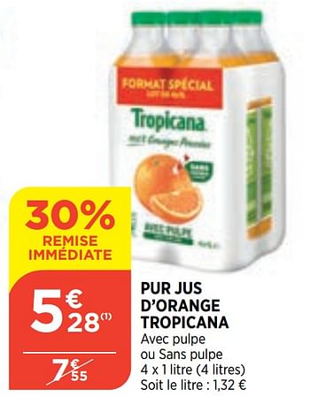 Promotions Pur jus d`orange tropicana - Tropicana - Valide de 16/09/2020 à 21/09/2020 chez Atac