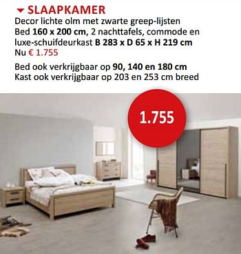 Promoties Slaapkamer decor lichte olm met zwarte greep-lijsten bed - Huismerk - Weba - Geldig van 16/09/2020 tot 15/10/2020 bij Weba