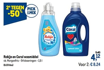 Promoties Robijn en coral wasmiddel morgenfris - Huismerk - Makro - Geldig van 23/09/2020 tot 06/10/2020 bij Makro