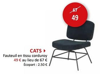Promotions Cats fauteuil en tissu corduroy - Produit maison - Weba - Valide de 16/09/2020 à 15/10/2020 chez Weba