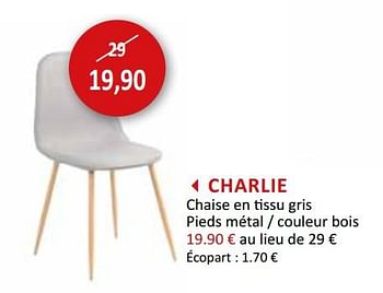Promotions Charlie chaise en tissu gris pieds métal - couleur bois - Produit maison - Weba - Valide de 16/09/2020 à 15/10/2020 chez Weba