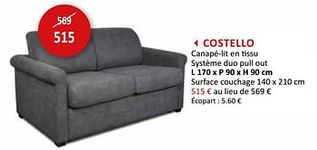 Promotions Costello canapé-lit en tissu système duo pull out - Produit maison - Weba - Valide de 16/09/2020 à 15/10/2020 chez Weba