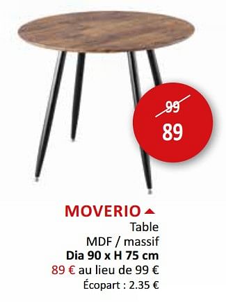 Promotions Moverio table mdf - massif - Produit maison - Weba - Valide de 16/09/2020 à 15/10/2020 chez Weba