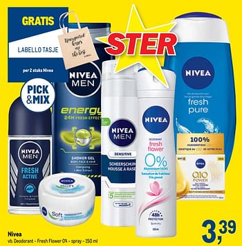 Promoties Nivea deodorant - fresh flower 0% - spray - Nivea - Geldig van 23/09/2020 tot 06/10/2020 bij Makro