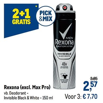 Promoties Rexona deodorant - invisible black + white - Rexona - Geldig van 23/09/2020 tot 06/10/2020 bij Makro