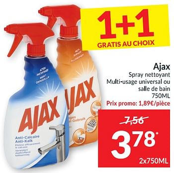 Promotions Ajax spray nettoyant multi-usage universal ou salle de bain - Ajax - Valide de 22/09/2020 à 27/09/2020 chez Intermarche