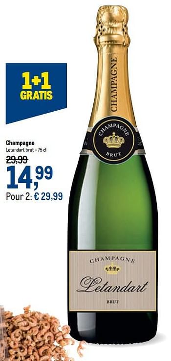 Promotions Champagne letandart brut - Champagne - Valide de 23/09/2020 à 06/10/2020 chez Makro
