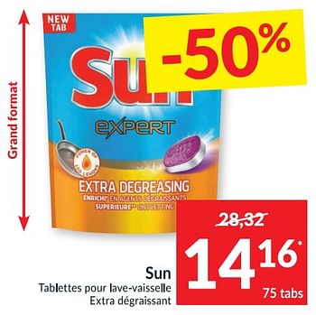 Promoties Sun tablettes pour lave-vaisselle extra dégraissant - Sun - Geldig van 22/09/2020 tot 27/09/2020 bij Intermarche
