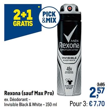 Promotions Rexona sauf max pro déodorant - invisible black + white - Rexona - Valide de 23/09/2020 à 06/10/2020 chez Makro