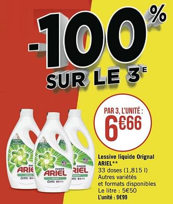 Promotions Lessive liquide orignal ariel - Ariel - Valide de 14/09/2020 à 27/09/2020 chez Super Casino