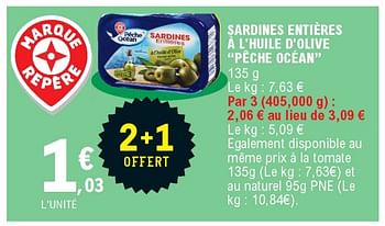 Promotions Sardines entières à l`huile d`olive pêche océan - Peche Océan - Valide de 15/06/2020 à 26/09/2020 chez E.Leclerc