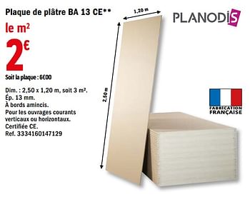 Promotions Plaque de plâtre ba 13 ce - Planodis - Valide de 18/09/2020 à 08/10/2020 chez Brico Depot