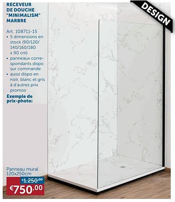 Promotions Receveur de douche minimalism marbre panneau mural - Produit maison - Zelfbouwmarkt - Valide de 22/09/2020 à 19/10/2020 chez Zelfbouwmarkt
