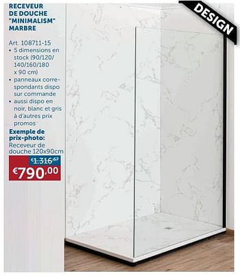 Promotions Receveur de douche minimalism marbre receveur de douche - Produit maison - Zelfbouwmarkt - Valide de 22/09/2020 à 19/10/2020 chez Zelfbouwmarkt
