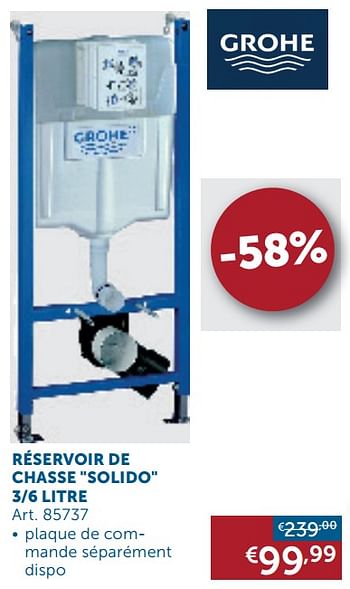 Promotions Réservoir de chasse solido 3-6 litre - Grohe - Valide de 22/09/2020 à 19/10/2020 chez Zelfbouwmarkt