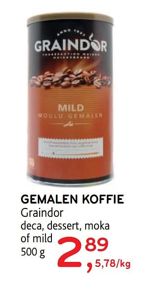 Promoties Gemalen koffie graindor deca, dessert, moka of mild - Graindor - Geldig van 23/09/2020 tot 06/10/2020 bij Alvo