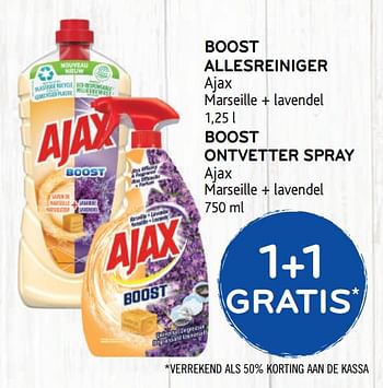 Promoties 1+1 gratis boost allesreiniger ajax marseille + lavendel - Ajax - Geldig van 23/09/2020 tot 06/10/2020 bij Alvo