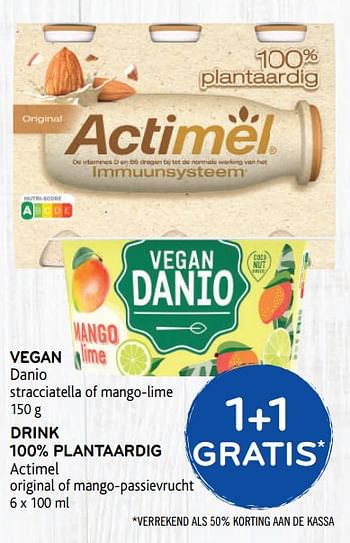 Promoties 1+1 gratis vegan danio stracciatella of mango-lime - Danio - Geldig van 23/09/2020 tot 06/10/2020 bij Alvo
