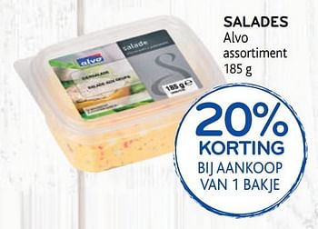 Promoties 20% korting bij aankoop van 1 bakje salades alvo - Huismerk - Alvo - Geldig van 23/09/2020 tot 06/10/2020 bij Alvo