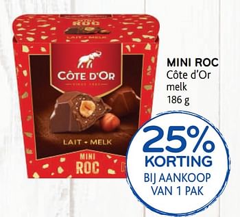 Promoties 25% korting bij aankoop van 1 pak mini roc côte d`or melk - Cote D'Or - Geldig van 23/09/2020 tot 06/10/2020 bij Alvo