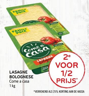 Promoties 2e voor 1-2 prijs lasagne bolognese come a casa - Come a Casa - Geldig van 23/09/2020 tot 06/10/2020 bij Alvo