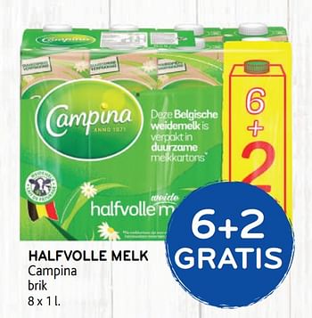 Promoties 6+2 gratis halfvolle melk campina - Campina - Geldig van 23/09/2020 tot 06/10/2020 bij Alvo