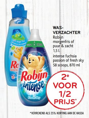 Promoties 2e voor 1-2 prijs wasverzachter robijn - Robijn - Geldig van 23/09/2020 tot 06/10/2020 bij Alvo