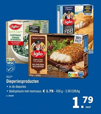 Iglo Diepvriesproducten Bladspinazie Met Roomsaus Promotie Bij Lidl