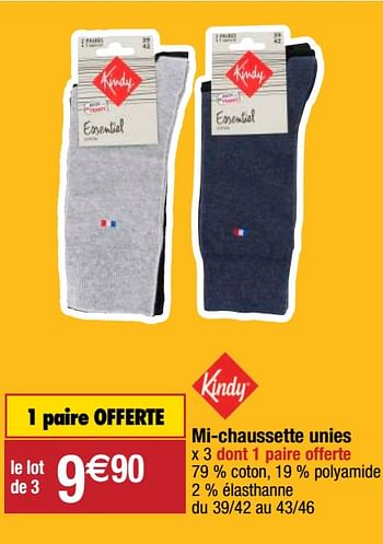 Promoties Mi-chaussette unies - Kindy - Geldig van 22/09/2020 tot 27/09/2020 bij Migros