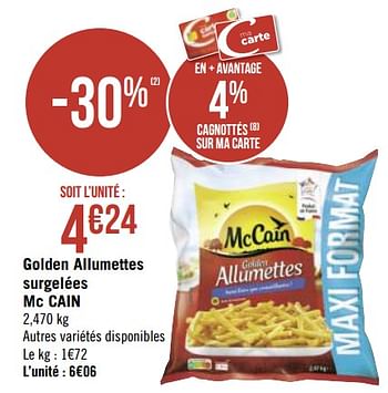 Promoties Golden allumettes surgelées mc cain - Mc Cain - Geldig van 14/09/2020 tot 27/09/2020 bij Géant Casino